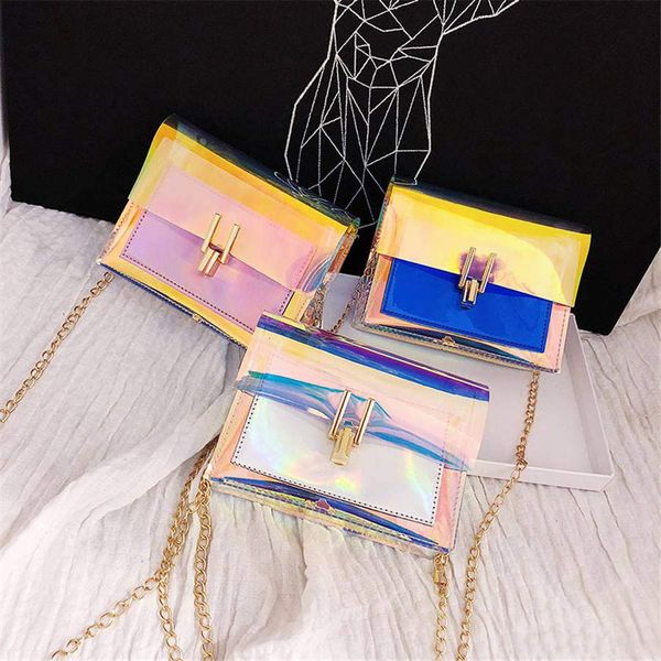 3styles laser see-through single shoulder bag chain flap messenger beach bag lady crossbody bags outdoor storage crossbody phone bag
